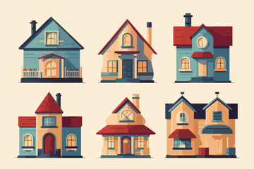 Fototapeta premium Vector isolated illustration of a set of houses.