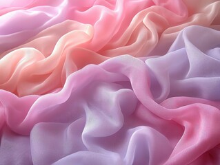 Obraz premium Abstract close-up of soft flowing fabric with pink purple and orange hues.