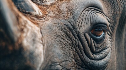 Fototapeta premium Close-up of a rhinoceros eye with detailed skin texture