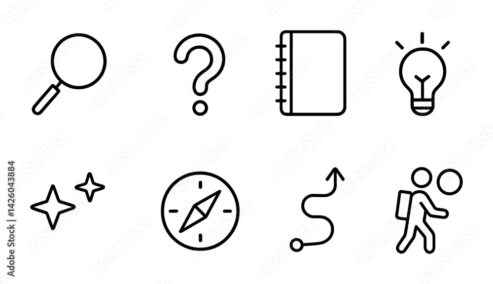 Poster minimalist education and navigation icons set in linear style for learning and exploration