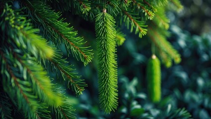 Obraz premium Pine Tree Branch and Fir Tree for Christmas: Winter Coniferous Plant with Green Leaves and Natural Background