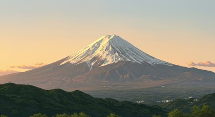 Snow Capped Mountain Overlooking Green Forest