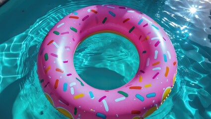 Big inflatable doughnut swim ring floating in the water