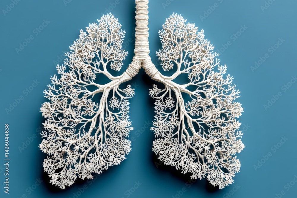 Aufkleber Lung model illustrating complex branching structures on a blue background in a modern artistic style
