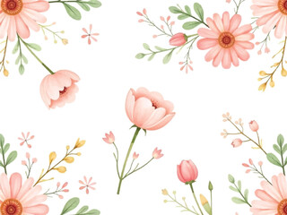 seamless pattern with pink flower, watercolor cute floral pattern, unique floral background