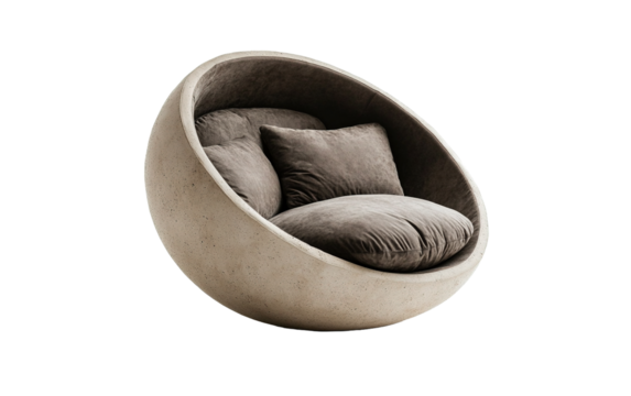 Round chair with a pillow on it on transparent or white background