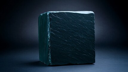 Dark square slate rock with texture in studio lighting against a dark backdrop