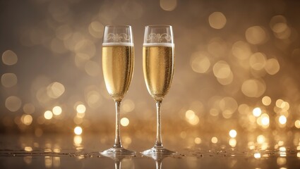 Elegant champagne glasses against sparkling bokeh background for a luxury celebration