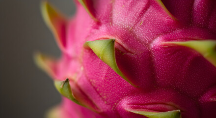 Exotic Dragon Fruit Close Up Shows Vibrant Pink and Green Textures