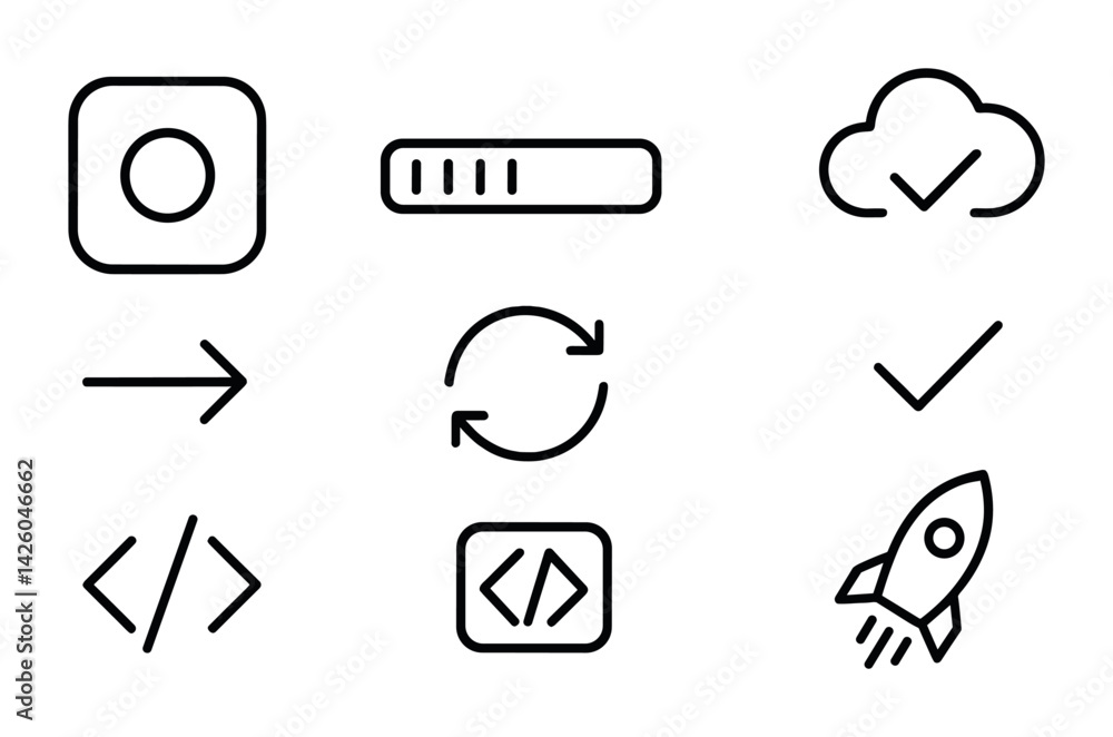 Poster simple linear icons set: essential tools and actions for websites and apps