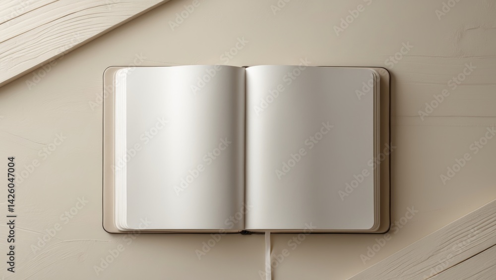 Poster business concept - overhead view of empty notebook on desk background for mockup