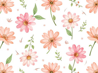 seamless pattern with pink flower, watercolor cute floral pattern, unique floral background