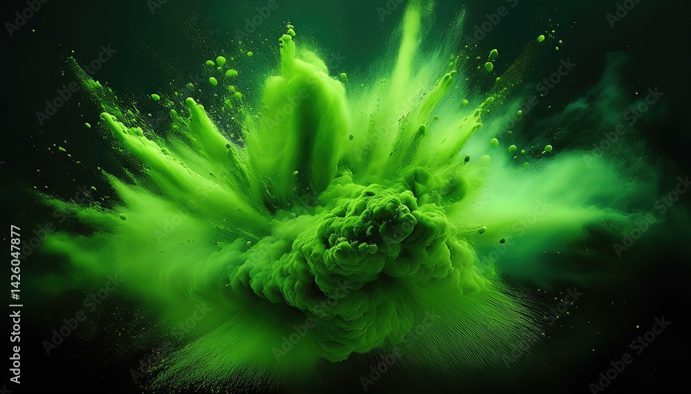 Poster green powder explosion striking depiction of a vibrant pulp splatter in a minimalist setting, emphas
