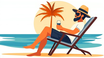 Relaxing Man on Tropical Beach at Sunset