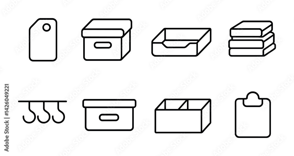 Poster storage and organization icon set: streamlined linear design for efficient planning