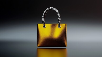 A shiny golden handbag with a twisted rope handle, set against a smooth gradient background