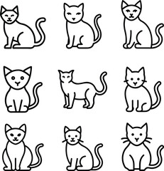 Cat Icons Set. Cute Kitty Line Art Collection for Design and Decoration