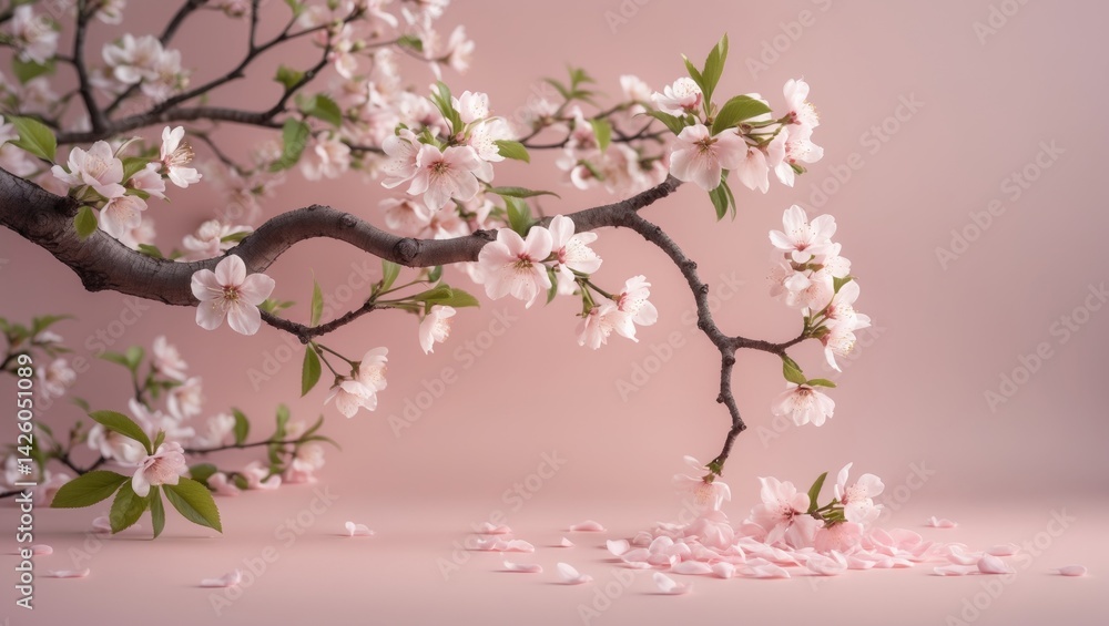 Aufkleber spring scene featuring flowers and floral elements on a pink background with macro shot of blossomin