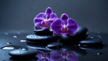 Blue stone and orchid for ultimate relaxation