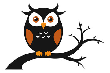 Fototapeta premium Owl Sitting on Spooky Tree Branch Illustration