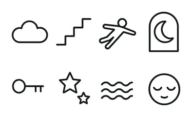 Minimalistic dream-themed icon set - cloud, stars, sleep, more in line style