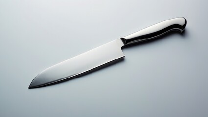 Obraz premium Single silver knife isolated from white background, top view of cutlery piece