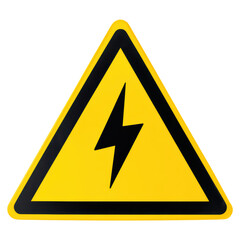 Yellow Warning Sign with Lightning Bolt Symbol for Electricity Hazard, isolated on transparent background.