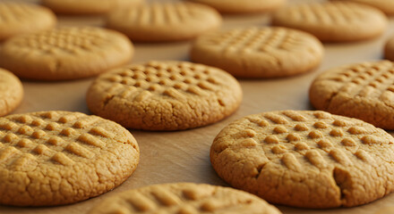 Freshly Baked Peanut Butter Cookies Placed on A Baking Paper Sheet