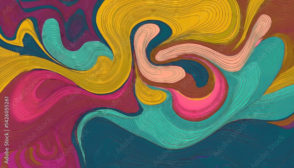 Poster vintage abstraction in a retro atmosphere groovy textures blend with bold colors and grungy patterns