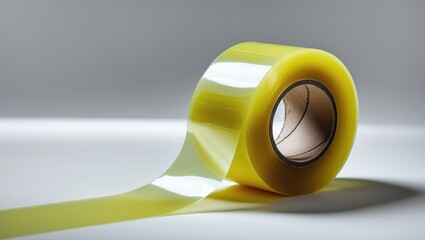 One single transparent wide adhesive tape on a roll for packaging and wrapping