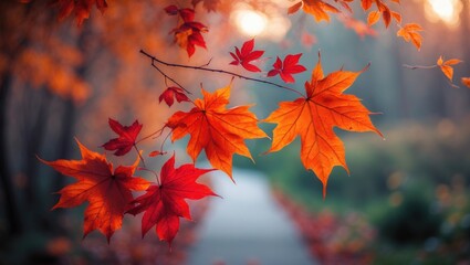 Autumn-colored maple leaves on natural background