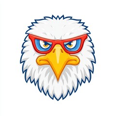 Fototapeta premium Cartoon Eagle Face with White Feathers and Red Sunglasses Vector Illustration