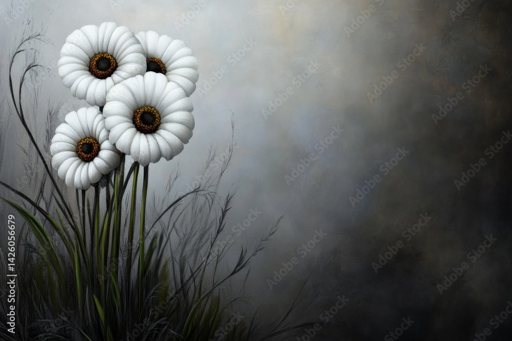 Aufkleber a delicate painting of white flowers in soft focus, with gentle brushstrokes and a muted color palet