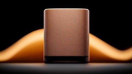 Obraz premium A sleek, modern container stands against a smooth wave of warm light, emphasizing its design