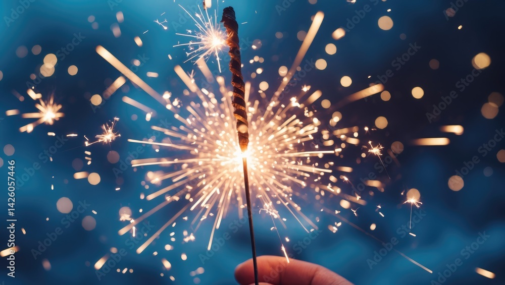 Aufkleber close-up of a lit sparkler with abstract background