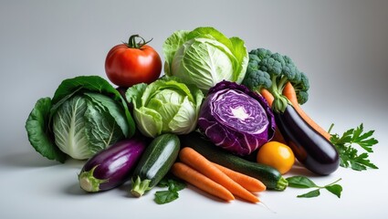 A vibrant collection of isolated vegetables including broccoli, cauliflower, and carrots