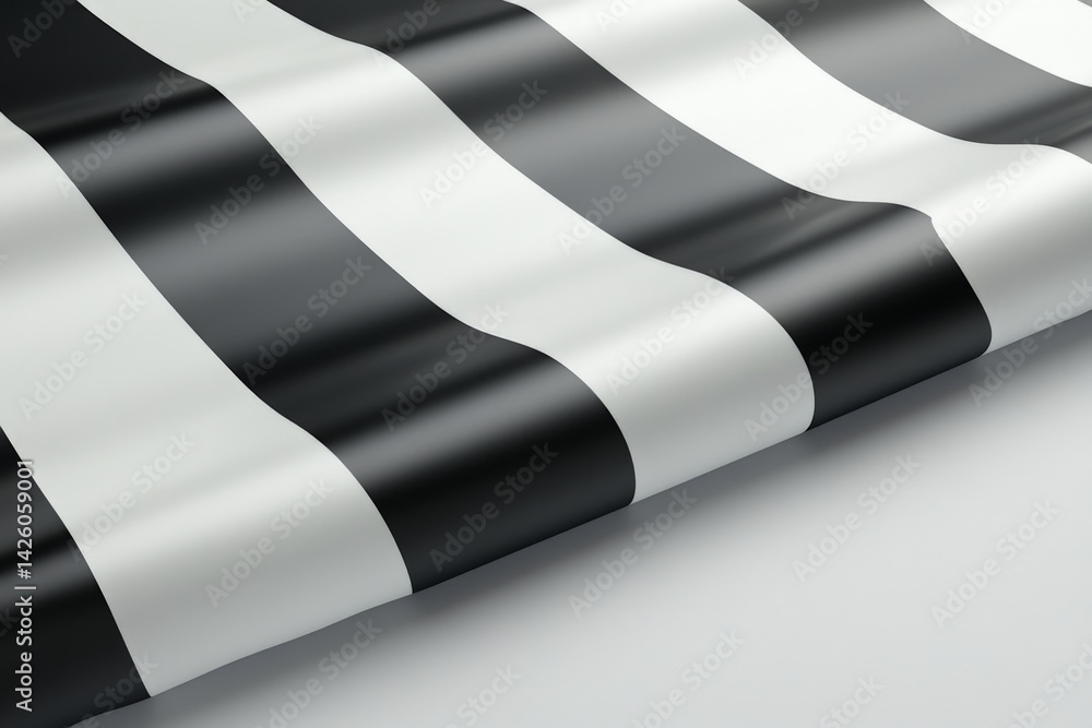 Fototapete Black and white striped pattern draping over a surface in a creative workspace setting