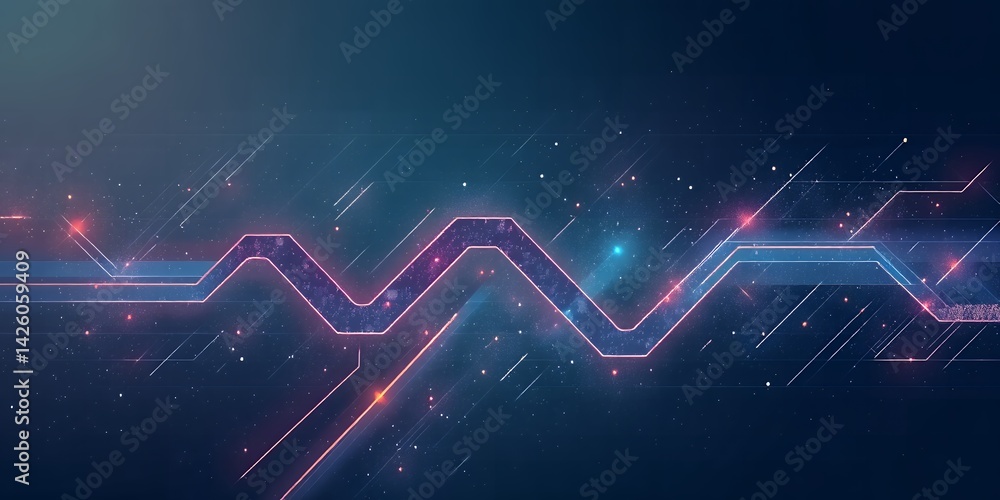 Poster abstract background featuring glowing lines and shapes in a dark blue and purple color scheme