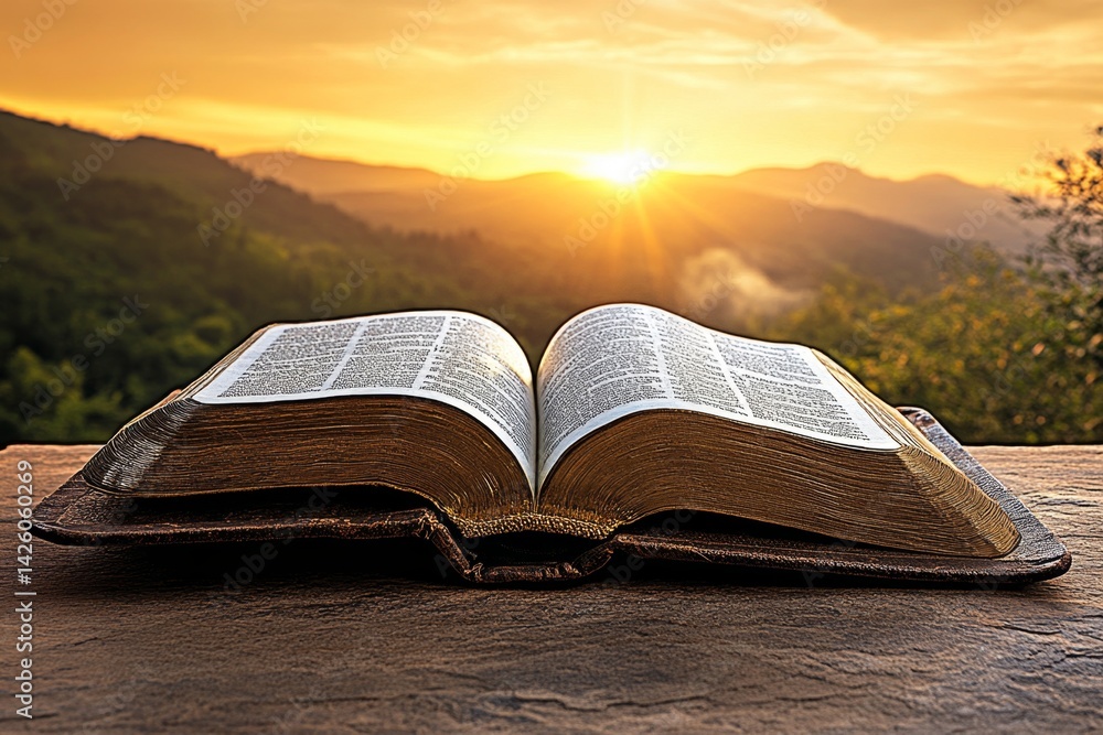 Leinwandbilder a photo of an open bible with the pages turning, symbolizing biblical wisdom and christian divinity.
