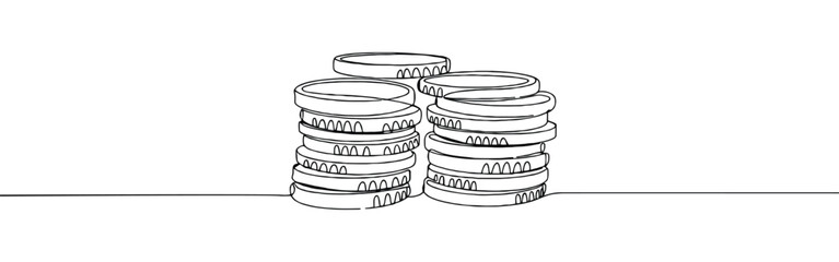 Coins stack continuous one line drawing. Money concept. Vector illustration.