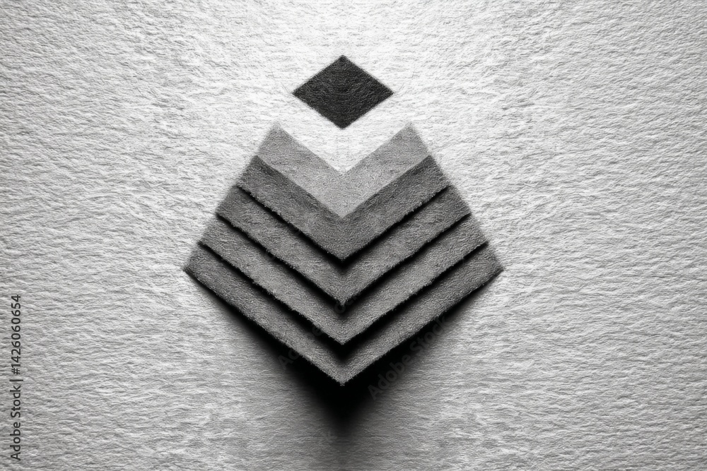 Poster Gray layers of textured material create geometric shapes on a white background in an artistic arrangement