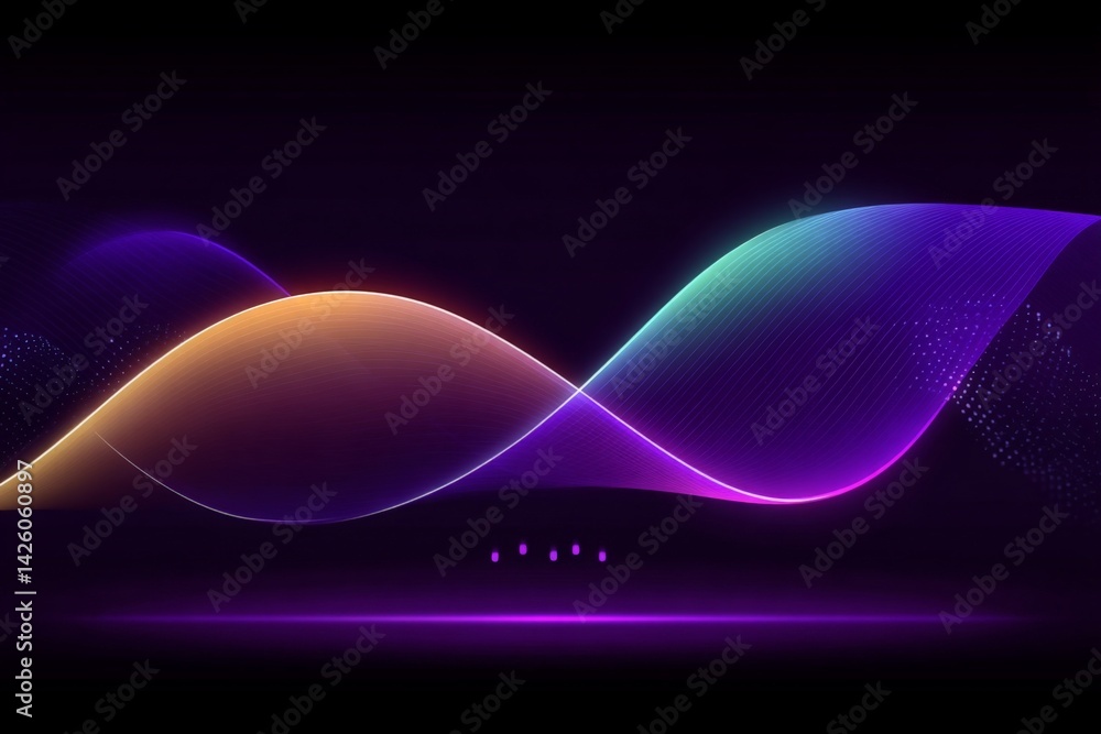 Fototapete Colorful abstract waves create a mesmerizing visual display in a dark background with vibrant gradients flowing elegantly
