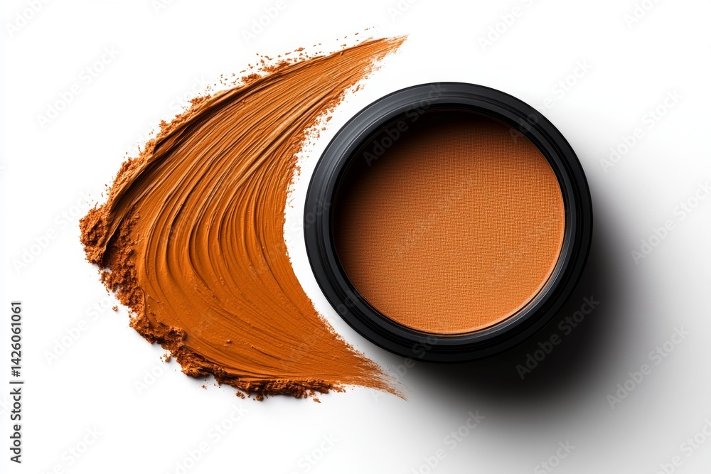 Poster a single, thick stroke of apricot-orange paint, isolated on a white background, is textured with sof