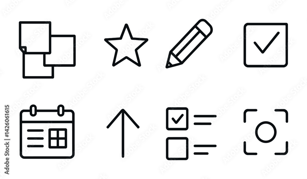 Poster minimalistic linear icons set: productivity and organization essentials