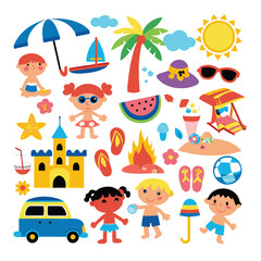 Set of cute summer icon