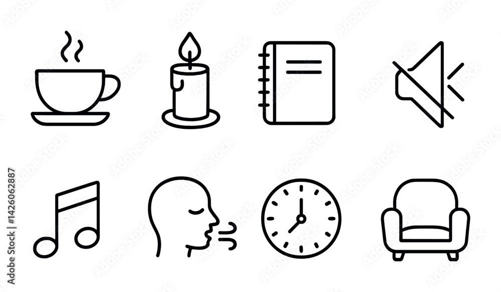 Poster minimalist line icons set featuring everyday objects and activities