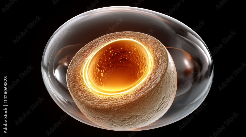 Poster ivf and technology concept, 3d rendering of an abstract, luminous orb with inner glow on a dark back