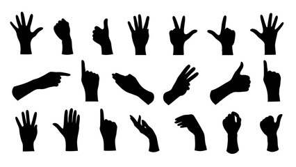 set of hand silhouette vector on white background