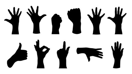 set of hand silhouette vector on white background
