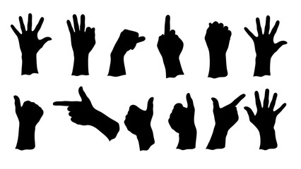 set of hand silhouette vector on white background